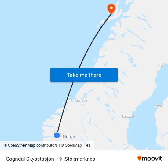 Sogndal Skysstasjon to Stokmarknes map