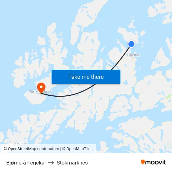Bjørnerå Ferjekai to Stokmarknes map