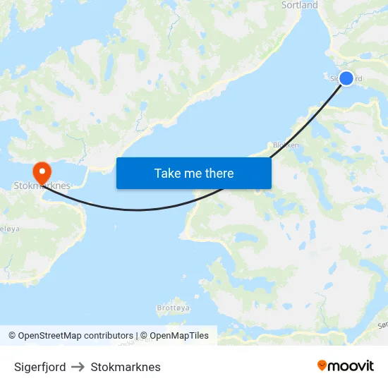 Sigerfjord to Stokmarknes map