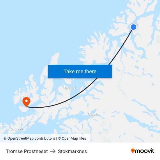 Tromsø Prostneset to Stokmarknes map