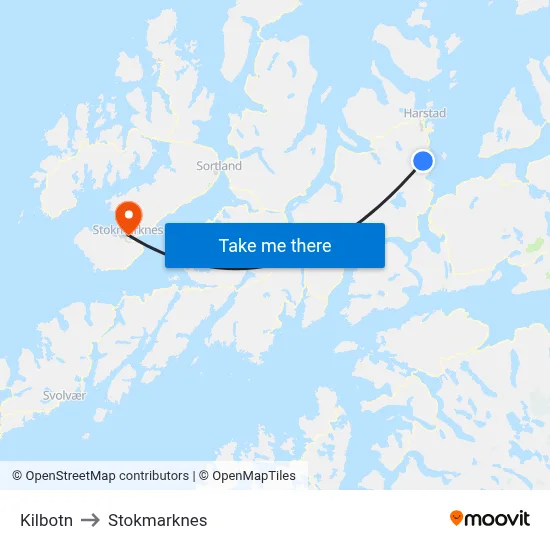 Kilbotn to Stokmarknes map