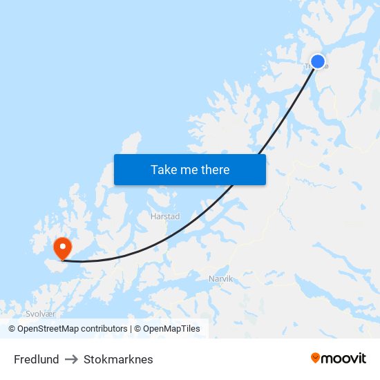 Fredlund to Stokmarknes map