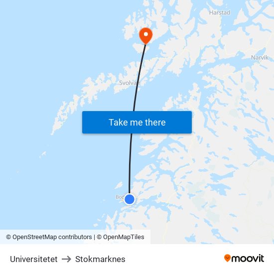 Universitetet to Stokmarknes map