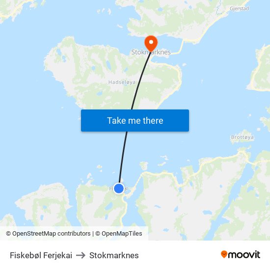 Fiskebøl Ferjekai to Stokmarknes map