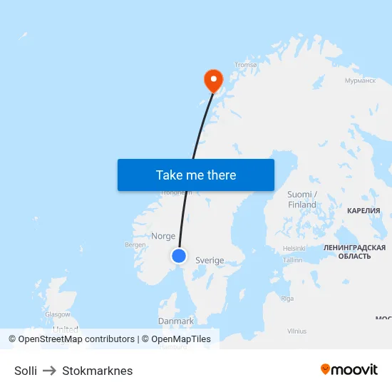 Solli to Stokmarknes map