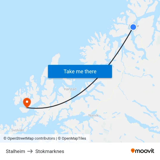 Stalheim to Stokmarknes map