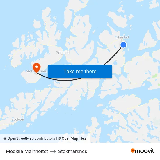 Medkila Mølnholtet to Stokmarknes map