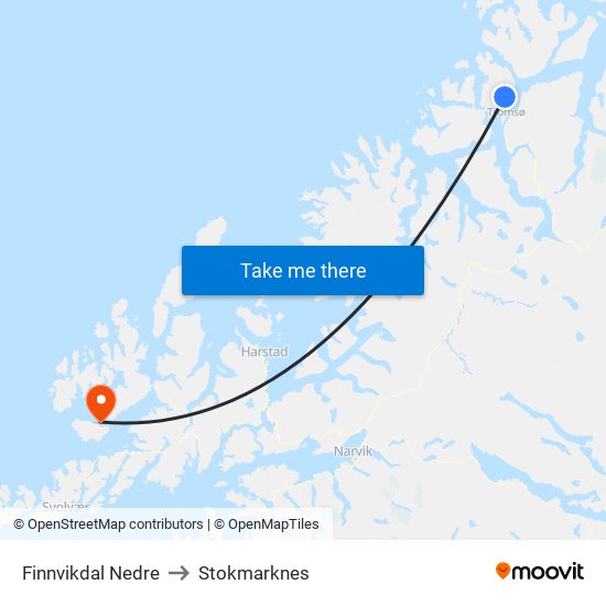 Finnvikdal Nedre to Stokmarknes map