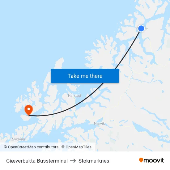 Giæverbukta Bussterminal to Stokmarknes map