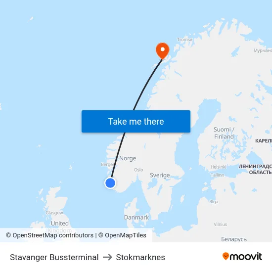 Stavanger Bussterminal to Stokmarknes map