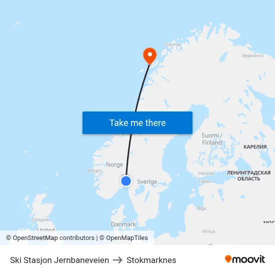 Ski Stasjon Jernbaneveien to Stokmarknes map