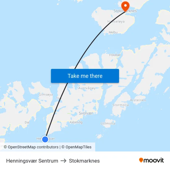 Henningsvær Sentrum to Stokmarknes map