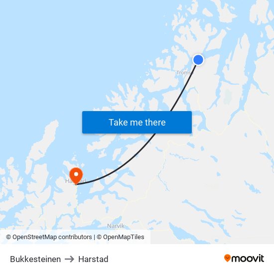 Bukkesteinen to Harstad map