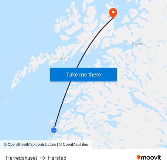 Herredshuset to Harstad map