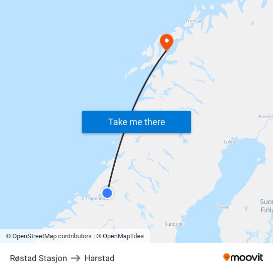 Røstad Stasjon to Harstad map