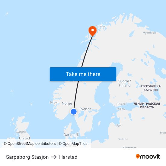 Sarpsborg Stasjon to Harstad map
