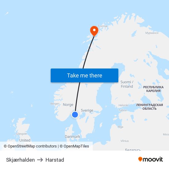 Skjærhalden to Harstad map