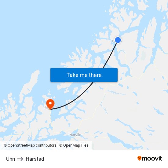 Unn to Harstad map