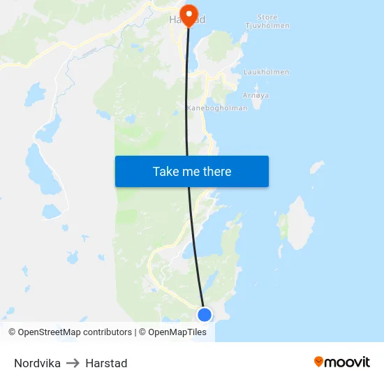 Nordvika to Harstad map