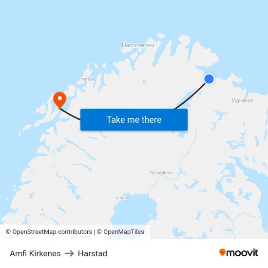 Amfi Kirkenes to Harstad map