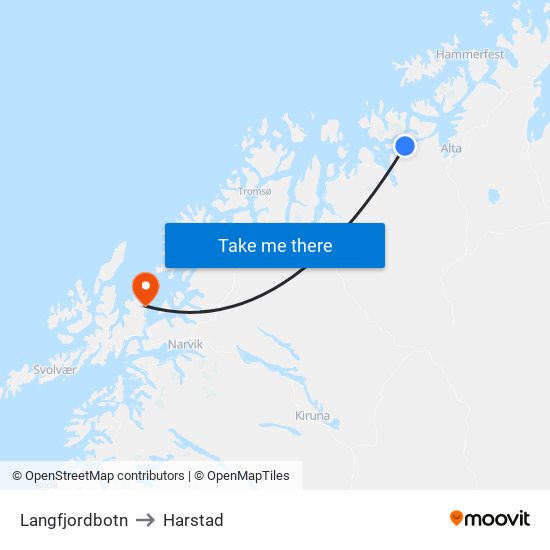 Langfjordbotn to Harstad map