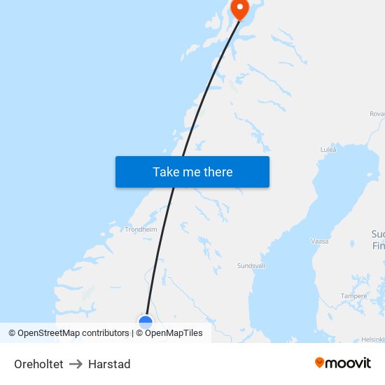 Oreholtet to Harstad map