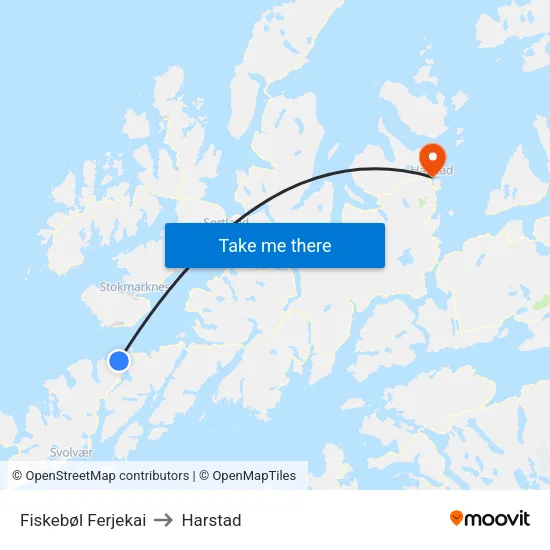 Fiskebøl Ferjekai to Harstad map