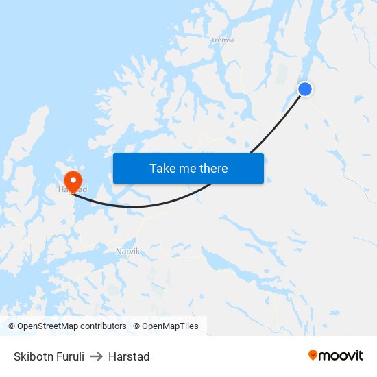 Skibotn Furuli to Harstad map