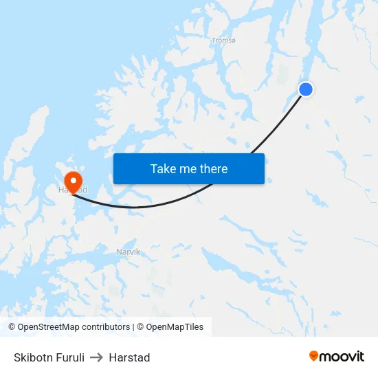 Skibotn Furuli to Harstad map