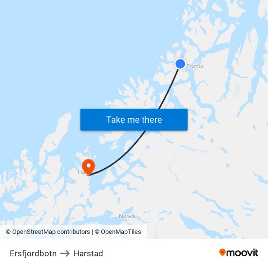 Ersfjordbotn to Harstad map