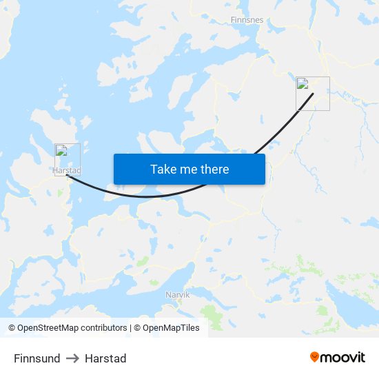 Finnsund to Harstad map