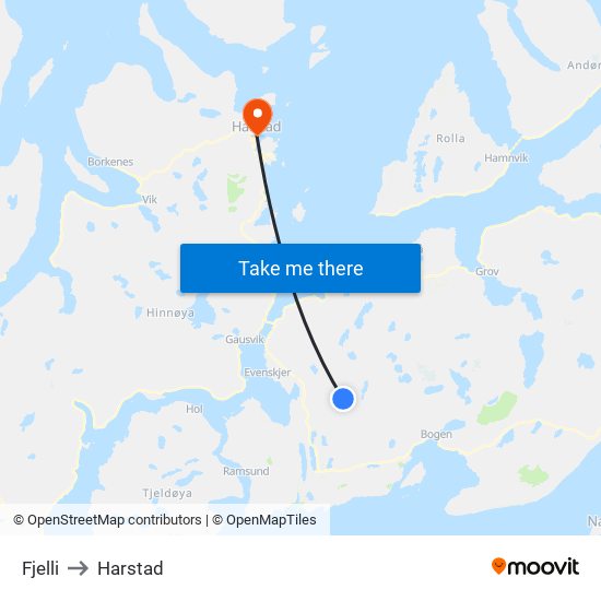 Fjelli to Harstad map