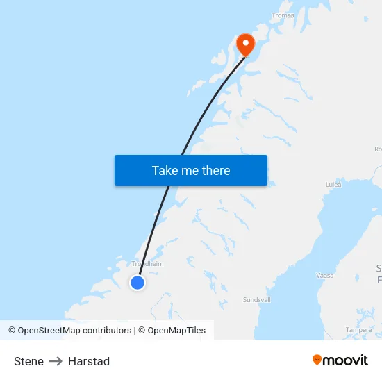 Stene to Harstad map