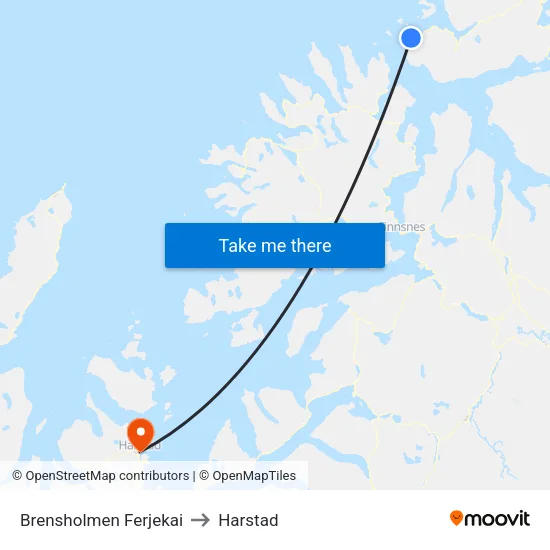 Brensholmen Ferjekai to Harstad map
