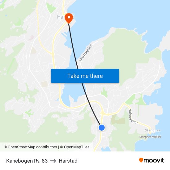 Kanebogen Rv. 83 to Harstad map