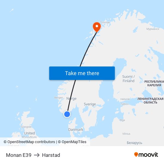 Monan E39 to Harstad map