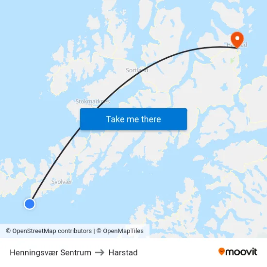 Henningsvær Sentrum to Harstad map
