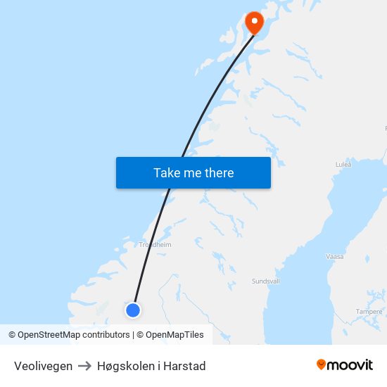 Veolivegen to Høgskolen i Harstad map