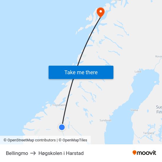 Bellingmo to Høgskolen i Harstad map