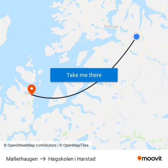 Møllerhaugen to Høgskolen i Harstad map