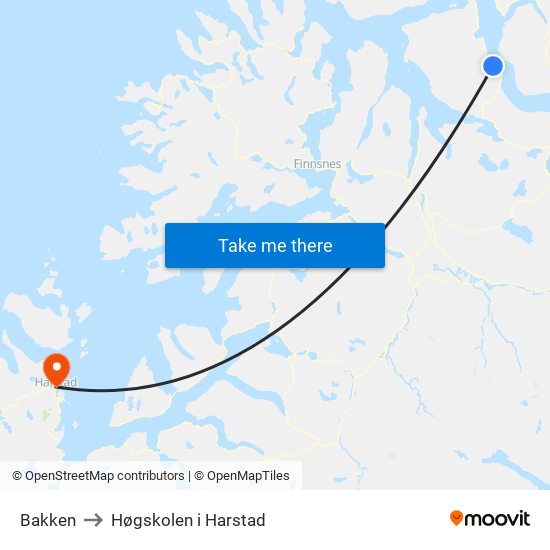 Bakken to Høgskolen i Harstad map