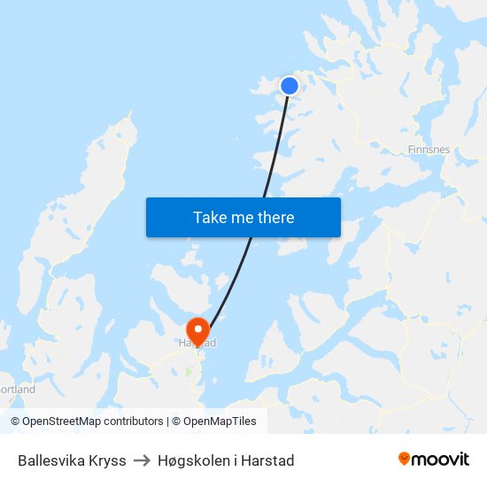 Ballesvika Kryss to Høgskolen i Harstad map