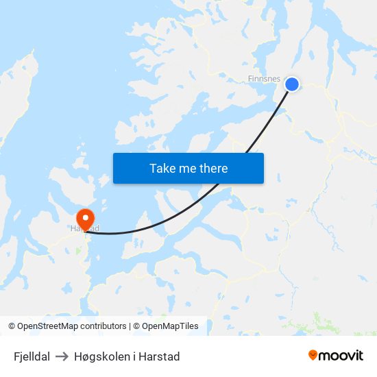 Fjelldal to Høgskolen i Harstad map