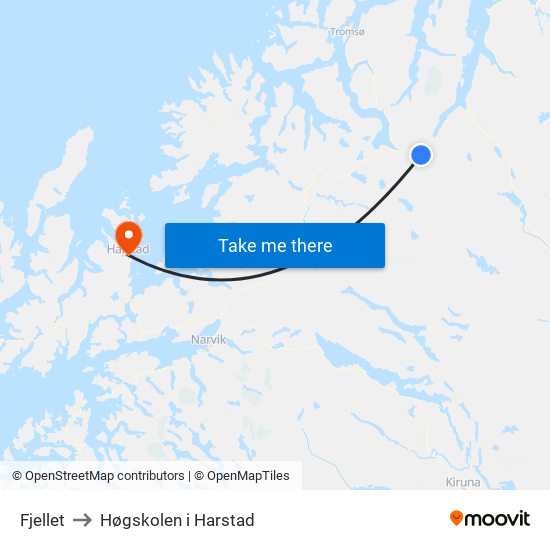 Fjellet to Høgskolen i Harstad map