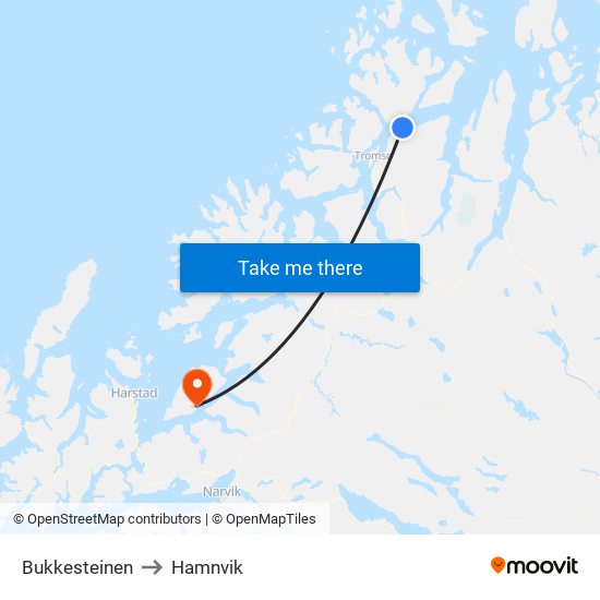 Bukkesteinen to Hamnvik map