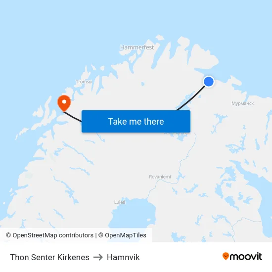 Thon Senter Kirkenes to Hamnvik map