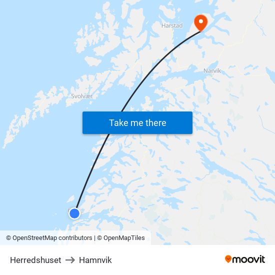 Herredshuset to Hamnvik map