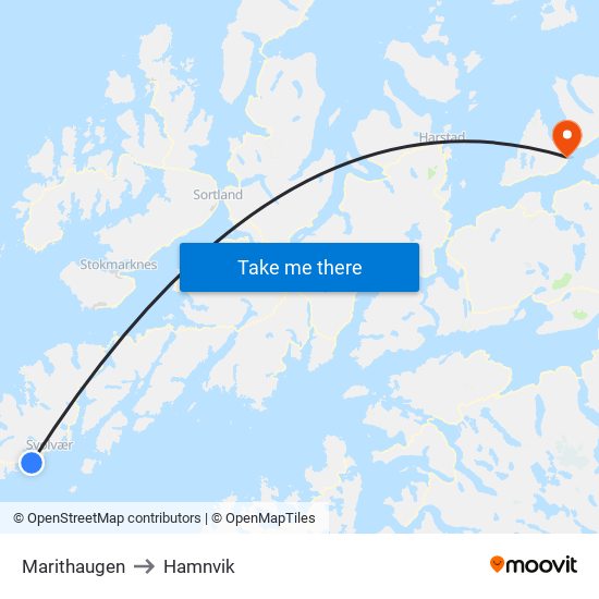 Marithaugen to Hamnvik map