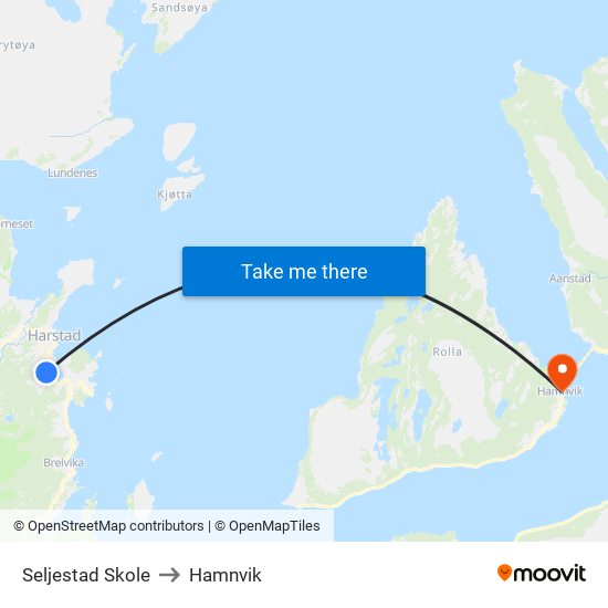 Seljestad Skole to Hamnvik map