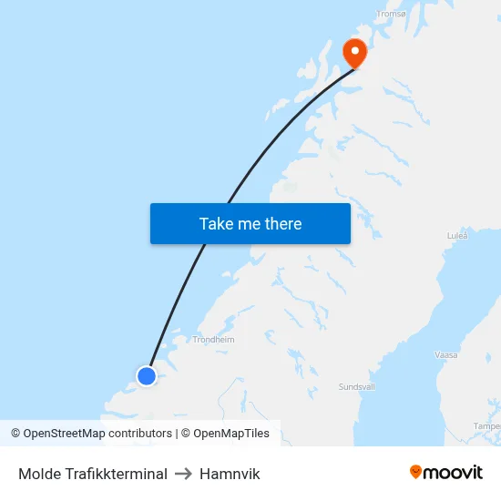 Molde Trafikkterminal to Hamnvik map